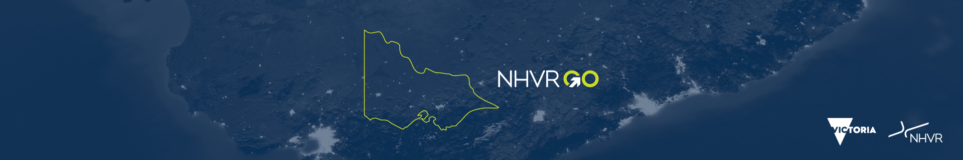 Image of Victoria over a high level background of Australia. Includes the NHVR Go, Victoria Department of Transport and Planning and NHVR logos. 