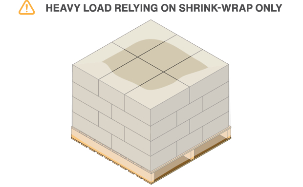 Heavy load relying on shrink-wrap only is a risk.